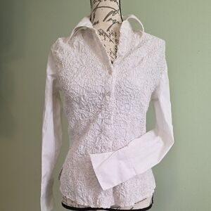 Chic White Crinkle Button Down Shirt